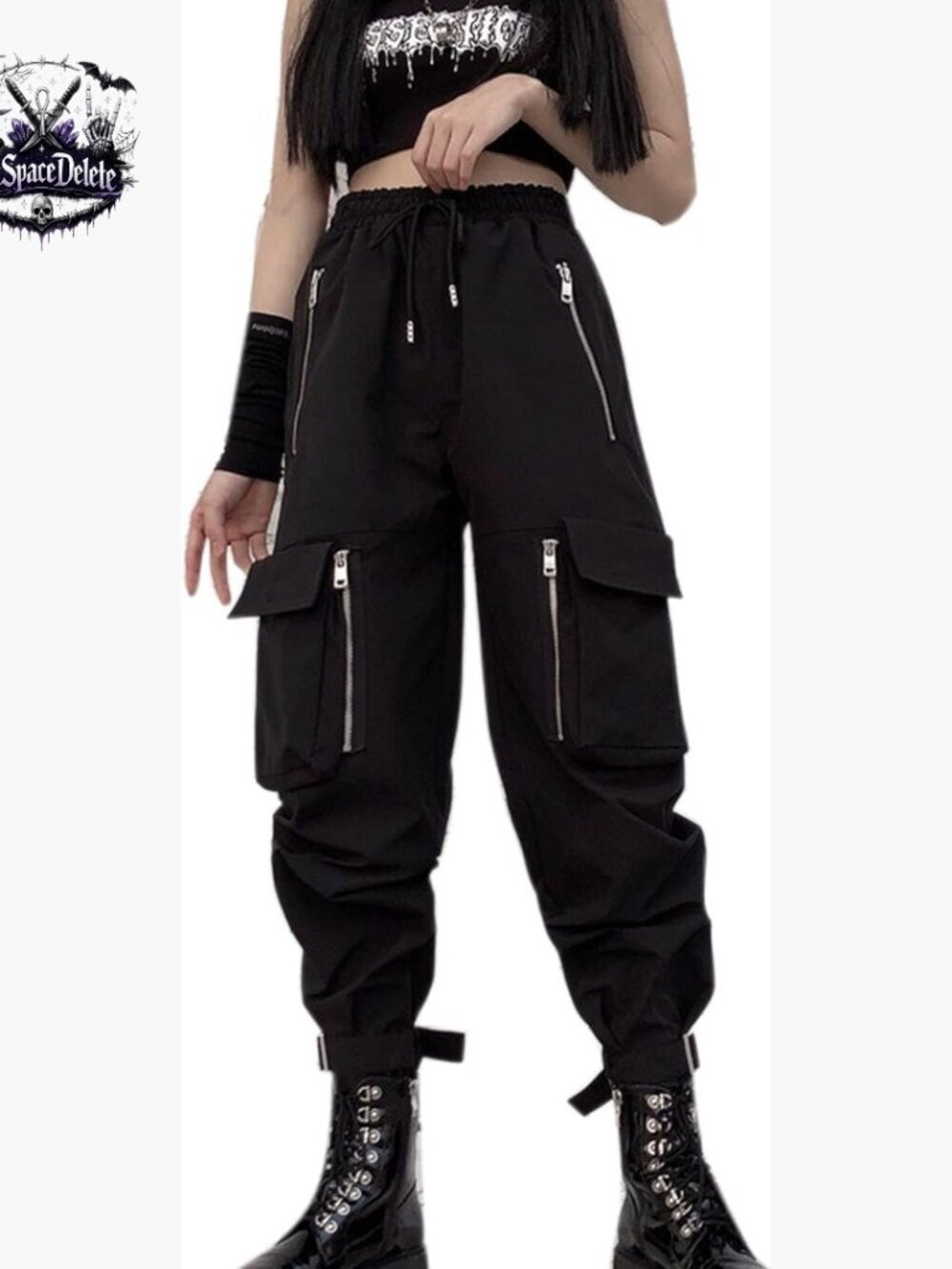 Women's Cargo Pants with Multiple Pockets and Zippers, Loose Fit, High Waisted